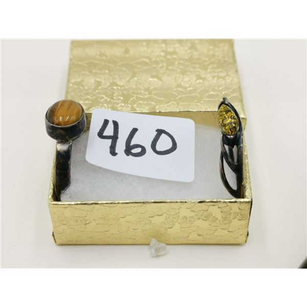 Two antique sterling rings, amber