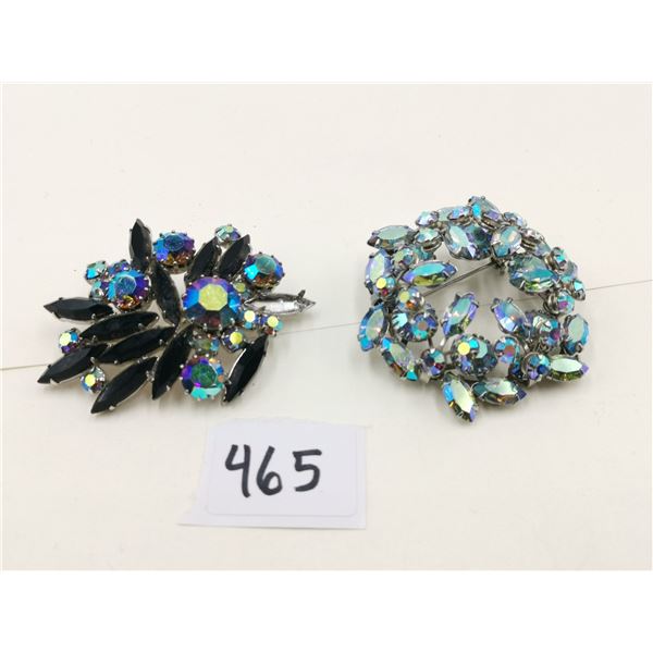 Two vintage aurora borealis broaches