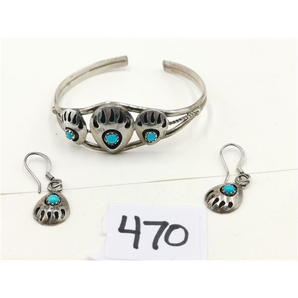Bear claw sterling bracelet, earrings