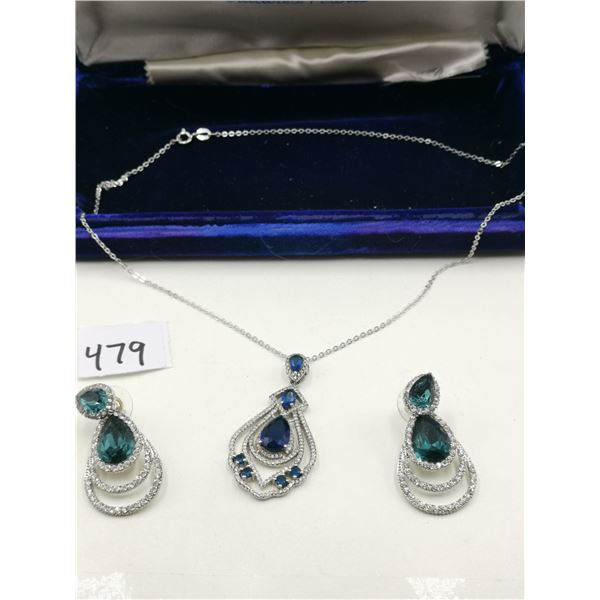 Sterling silver necklace, deep earing set