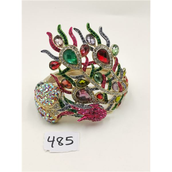 Peacock design metal bracelet, sparkly