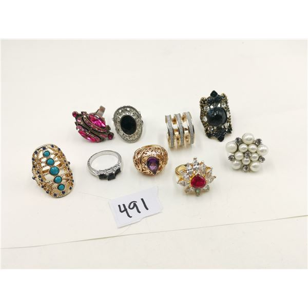 Nine costume ring lot
