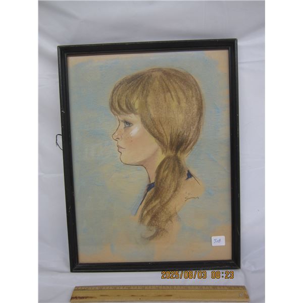 Original 1971 Artist Signed Portrait 12 inches by  16 inches