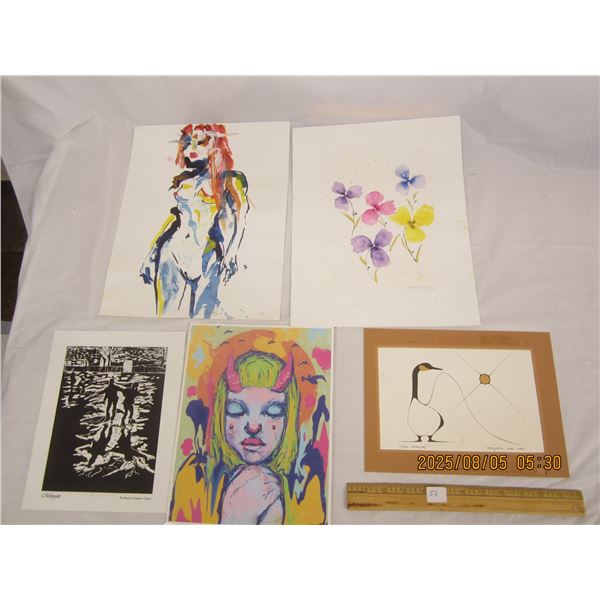 Lot of 5 Artist Signed Artwork Pieces