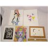 Image 1 : Lot of 5 Artist Signed Artwork Pieces