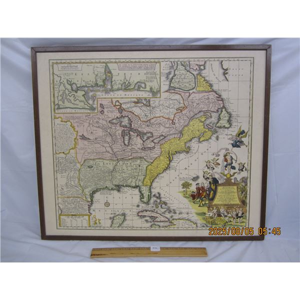 Vintage Framed Map of North America 1735 24 inches by 21 inches