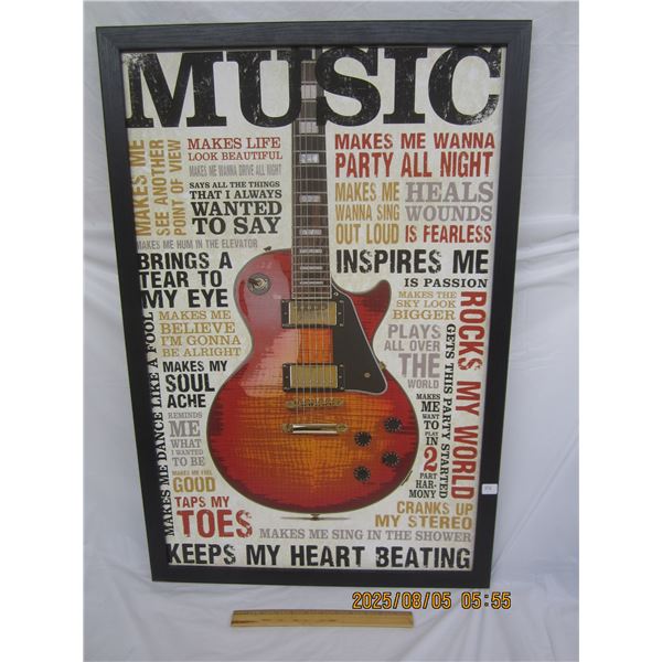 Vintage Music Framed Picture of a Guitar Cira 2000's 24 inches by 36 inches