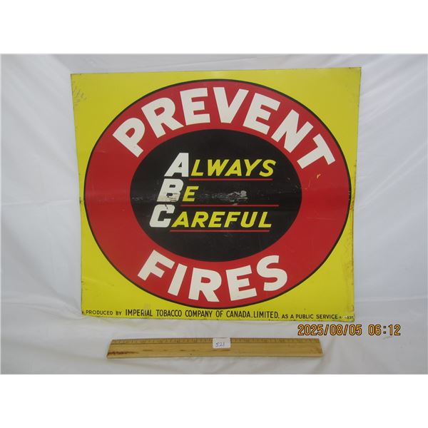 Authentic Vintage Metal Imperial Tobacco Prevent Fires Sign