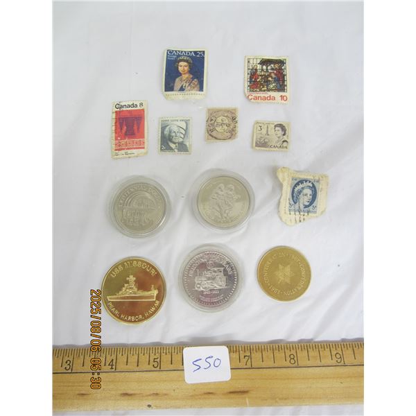 Lot of Vintage Commemorative Coins and a Few Stamps
