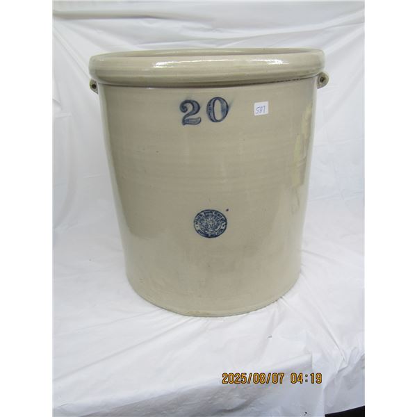 Antique 20 Gallon Medalta  Crock with the Early Medalta Native Chief Markings No Cracks or Chips