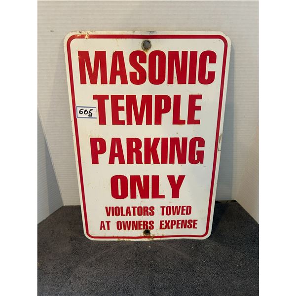 Masonic temple parking sign 12"x18"- metal