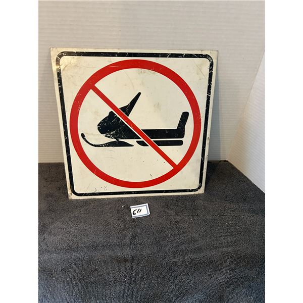 No snowmobiling sign-1970's metal 12"x12"