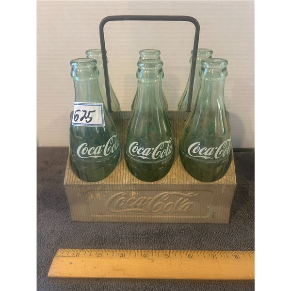 Coca cola metal tray vintage c/w 6 coke bottles