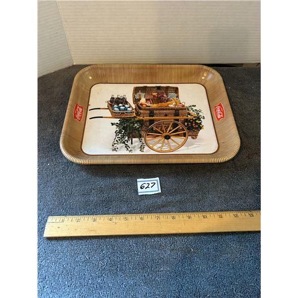 1950's coca cola tray-picnic basket + cart 11"x13"