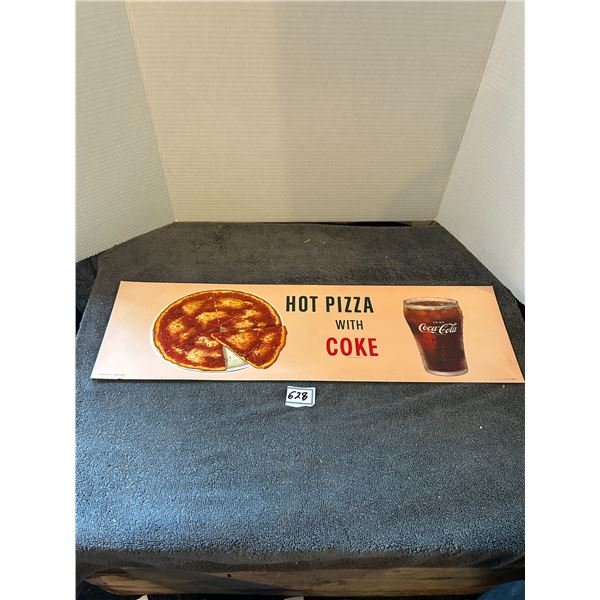 Coca cola cardboard sign- 1960's from soda shop "NOS" 24"x 7" hot pizza