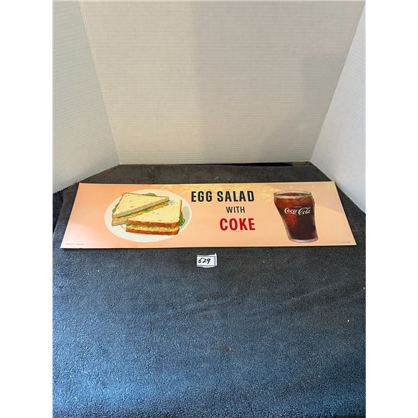 Coca cola cardboard sign- 1960;s from soda shop "NOS 24"x7" egg salad