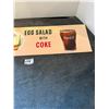 Image 3 : Coca cola cardboard sign- 1960;s from soda shop "NOS 24"x7" egg salad