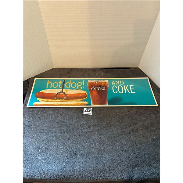 Coca cola cardboard sign- 1960;s from soda shop "NOS 24"x7" Hot dog