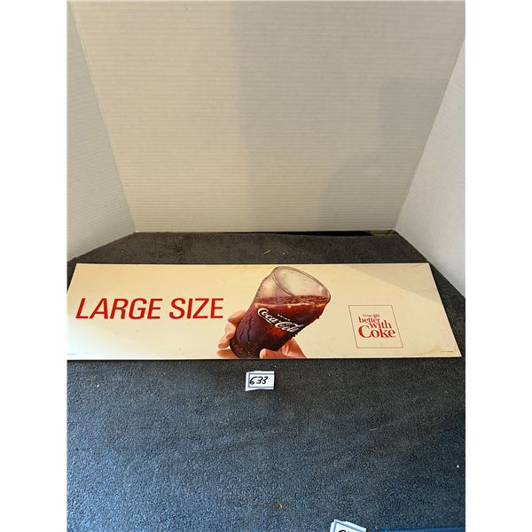 Coca cola cardboard sign- 1960;s from soda shop "NOS 24"x7" Large size
