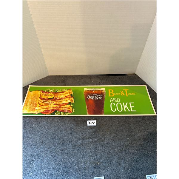 Coca cola cardboard sign- 1960;s from soda shop "NOS 24"x7"- Bacon+tomato