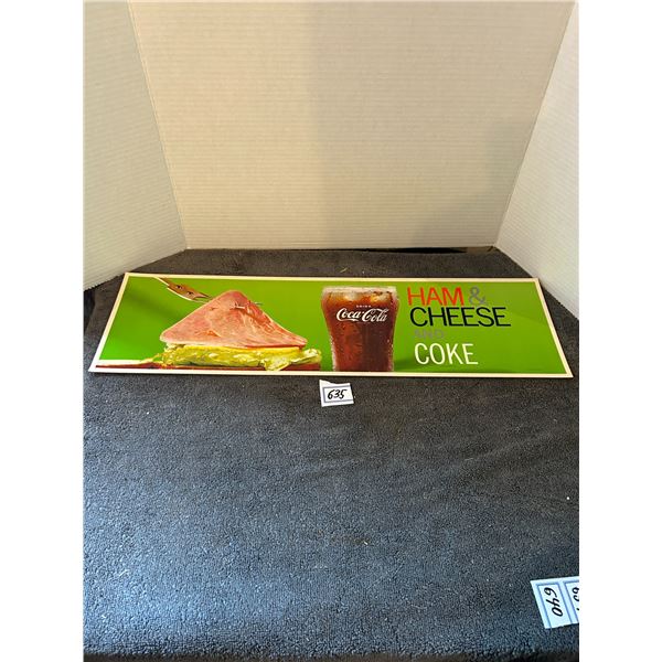 Coca cola cardboard sign- 1960;s from soda shop "NOS 24"x7"- ham and cheese