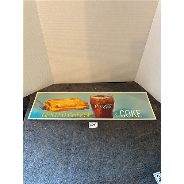 Coca cola cardboard sign- 1960;s from soda shop "NOS 24"x7"- Grilled cheese