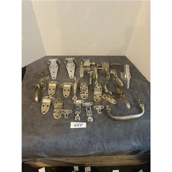 large lot -chorme hardware looks like some ice box hinges + handles