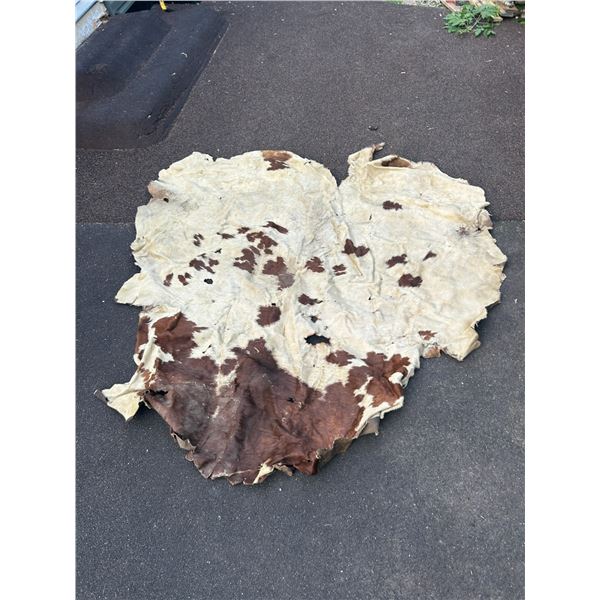 Horse hide blanket 70"x66" at widest points-tanned back- paint- damaged in spots