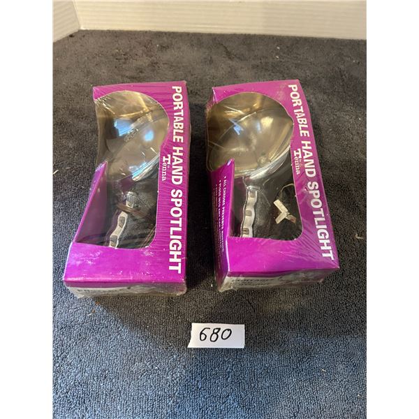 2 portable hand spotlights "NOS" -made by tenna-chrome -car lighter attach