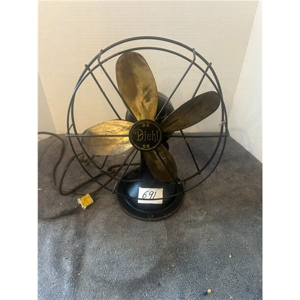 Diehl 9" brass blade fan- 1920's working -All original 13' H