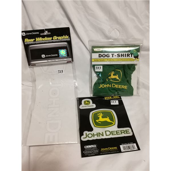 John deere lot, dog t-shirt, two stickers