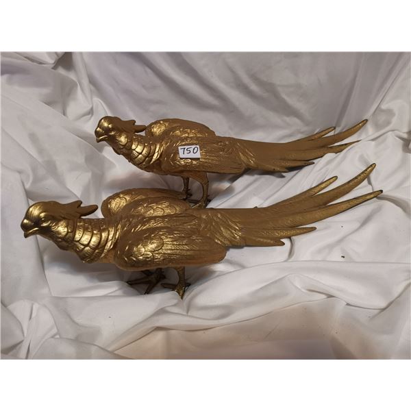 Two large heavy brass pheasant bird statues