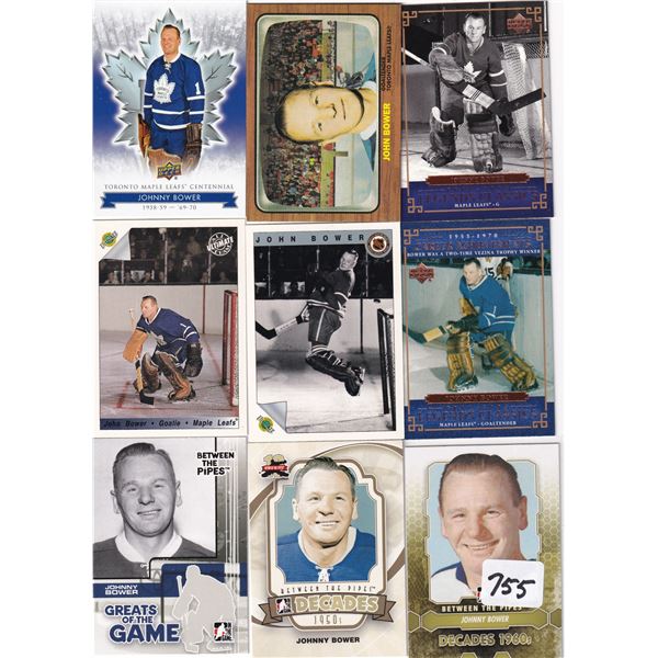 Lot of 9 Johnny Bower Cards