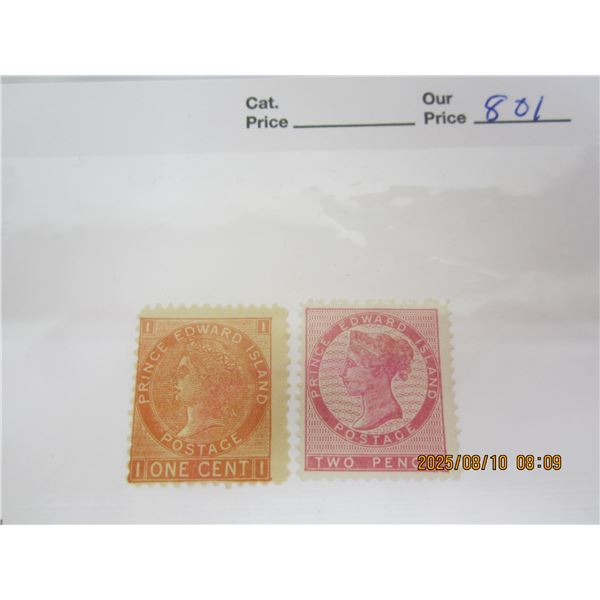 Prince Edward Island 1 Cent and 2 Pence Stamps Victoria OG,LH, Never Used 8