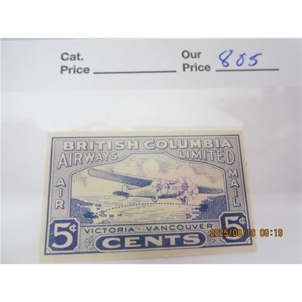 British Columbia Airways 1920's OG, NH, Never Used