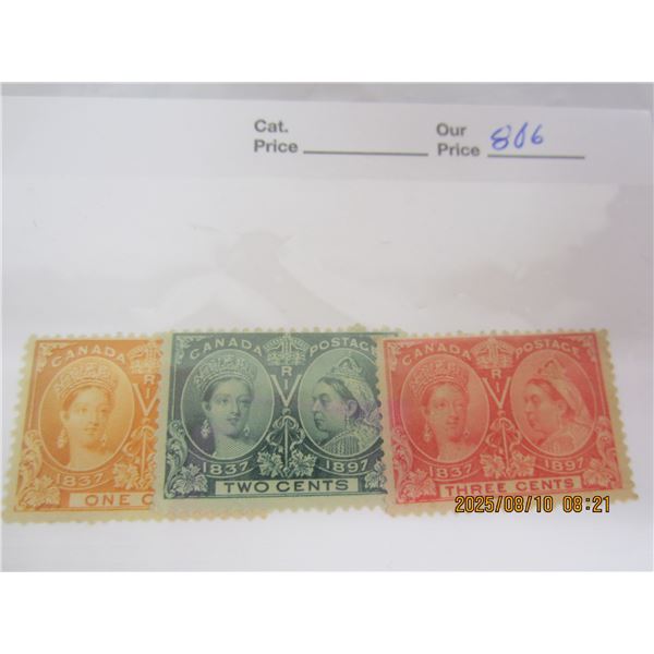 1-2-3 Cent Canada 1897 Coronation Stamps OG,H, Never Used