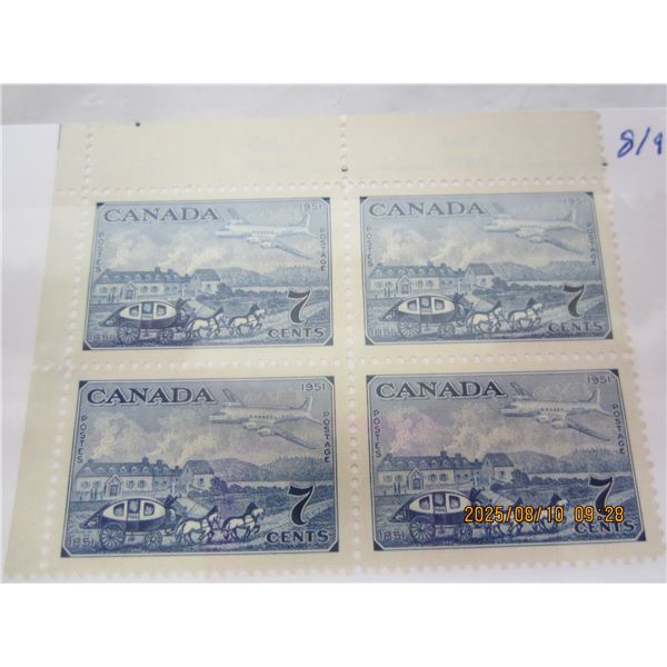 Canada 4 Block 1951 Stagecoach 7 Cents OG Never Used