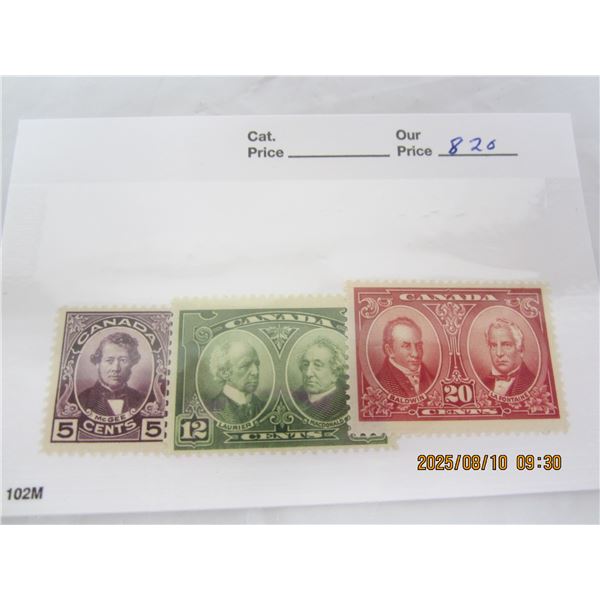 Canada 3-5-12-20 Cents 1927 Historical  Issue OG , H Never Used