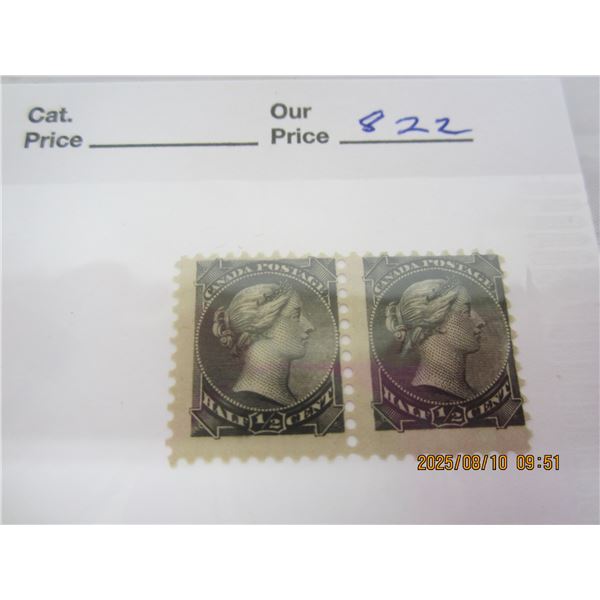 Pair of Small Queen Victoria ½ Cent OG ,LH Never Used