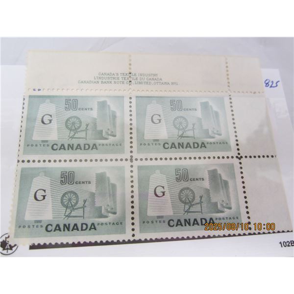 Canada 4 Fifty  Cent Textile Stamps Over Printed with G