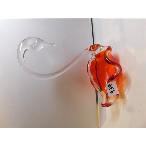 ART GLASS SWAN CANDY DISH, ORANGE