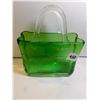 Image 1 : GREEN ART GLASS, BASKET SHAPED BOWL