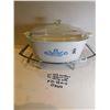 Image 1 : WHITE CORN FLOWER CORELLE CASSEROLE WITH LID AND STAND P-12-2 ½ M-1