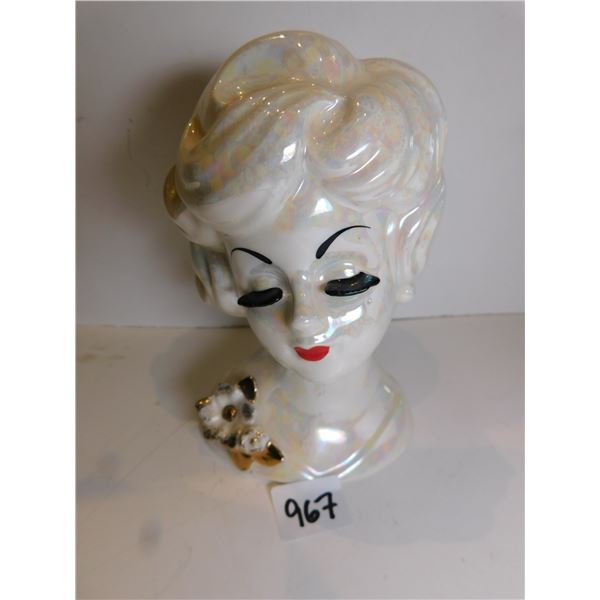 FEMALE HEAD VASE NORCREST JAPAN, WHITE LUSTRE