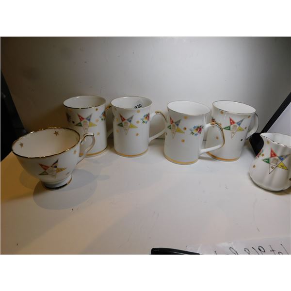 MASONIC ORDER EASTERN STAR 4 MUGS, TEACUP AND CREAM JUG