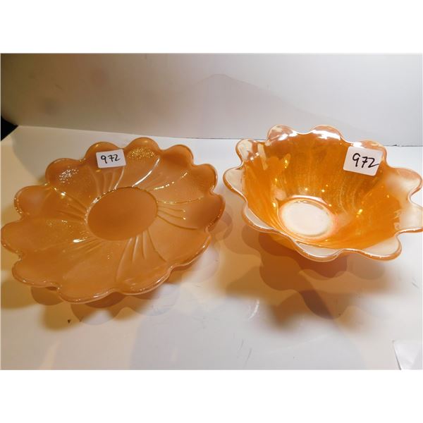 PEACH LUSTRE BOWL AND PLATE
