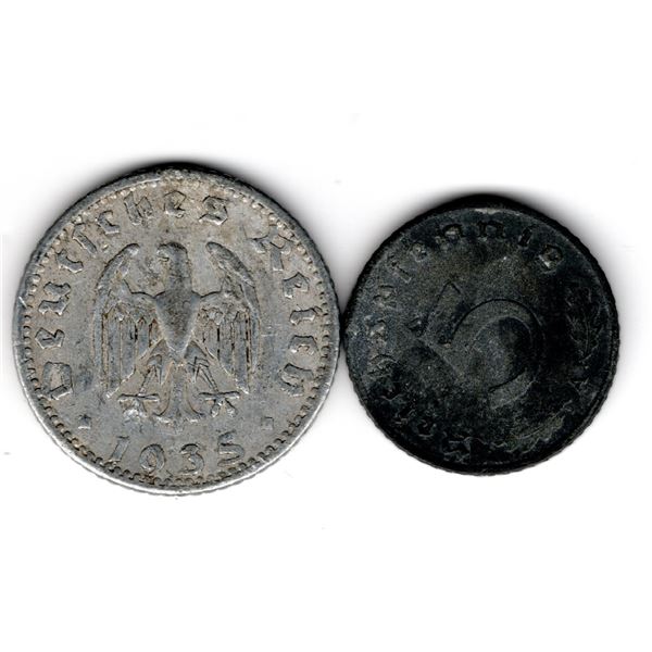 2 GERMANY SWASTIKA COINS