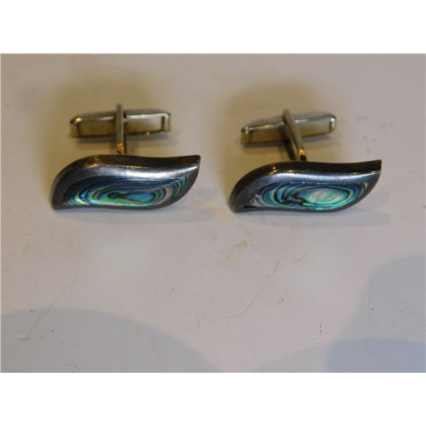 SILVER AND SHELL CUFFLINKS