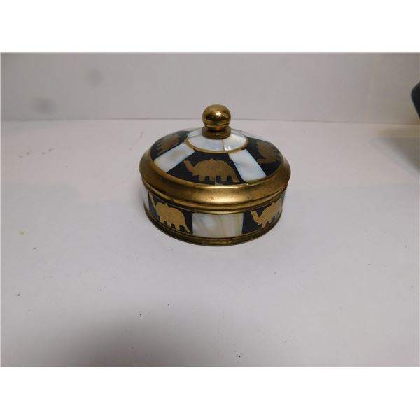 BRASS AND INLAID JEWELRY BOX