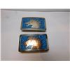 Image 1 : 2 ALPACCA MEXICAN BELT BUCKLES, TURQUOISE INLAY